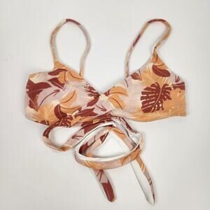 L*Space Chloe Wrap Bikini Top in Brown Orange Palm Print Small NWT Adjustable